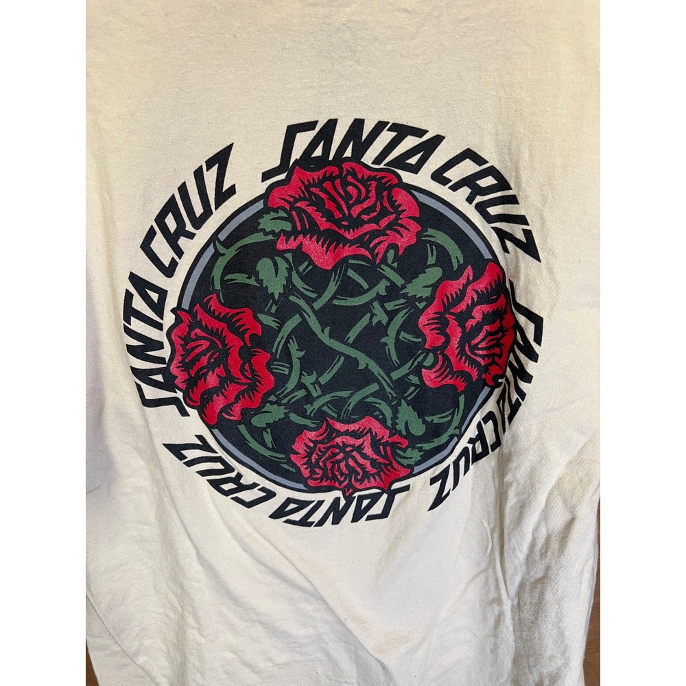 Santa Cruz Mens Large Cream Rose Graphic T-Shirt Short Sleeve Skateboard Tee